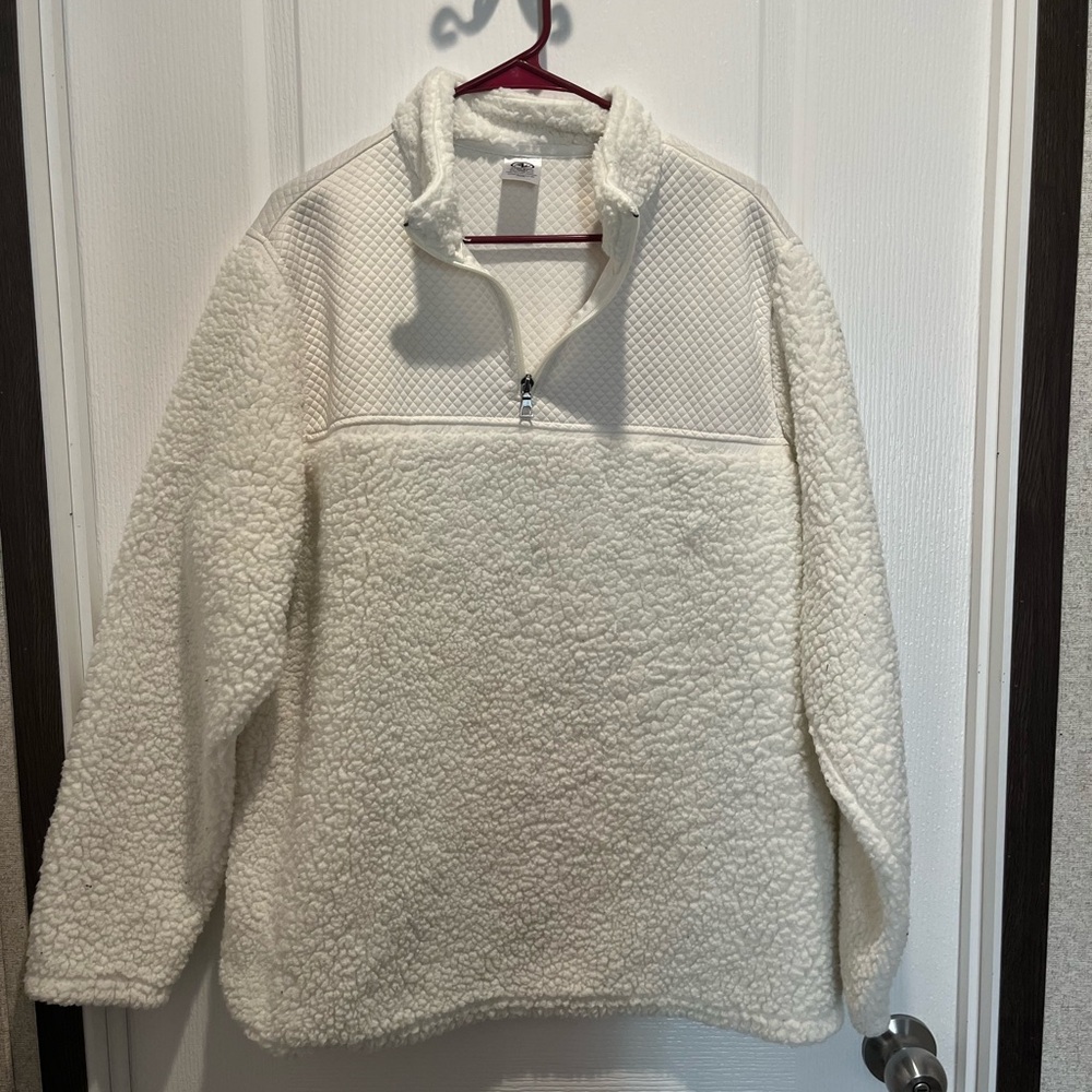 Athletic Works 2X White Sherpa Quarter Zip Pullover Fleece Teddy Sweatshirt